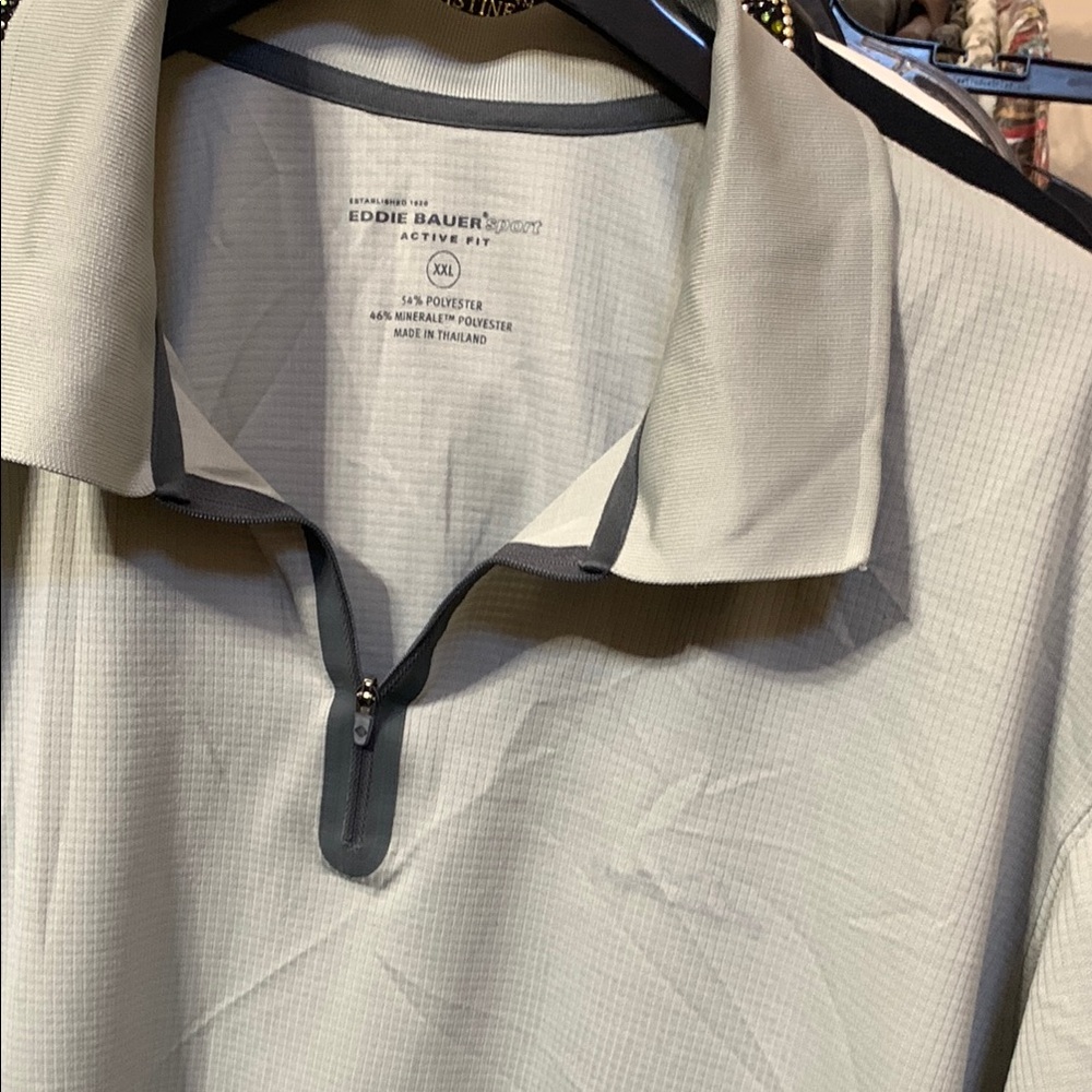 Eddie Bauer Gray Polo Shirt with Zipper Closure